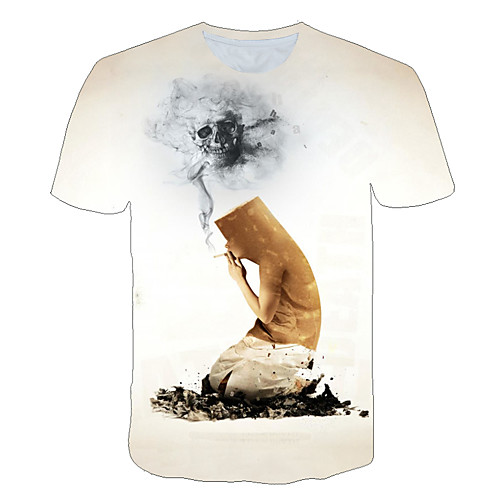 

Men's T shirt Skull Plus Size Print Short Sleeve Club Tops Streetwear Exaggerated White