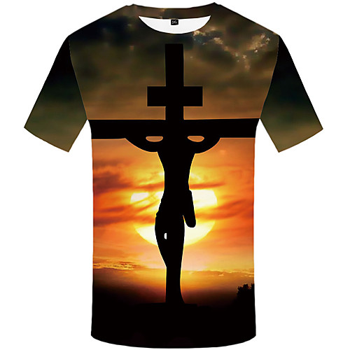 

Men's 3D Graphic Slim T-shirt Daily Round Neck Yellow / Short Sleeve