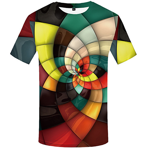 

Men's Geometric Print Slim T-shirt Daily Round Neck Rainbow / Summer / Short Sleeve