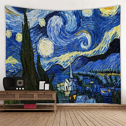 

oil painting style wall tapestry van gogh art decor blanket curtain hanging home bedroom living room decoration starry night