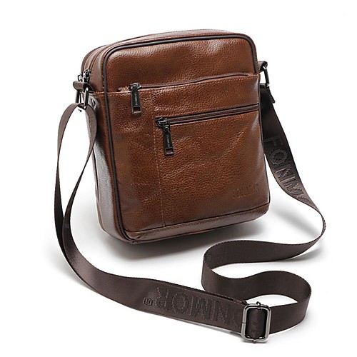 

Men's Zipper Nappa Leather / Cowhide Crossbody Bag Solid Color Chocolate / Black / Dark Brown / Fall & Winter