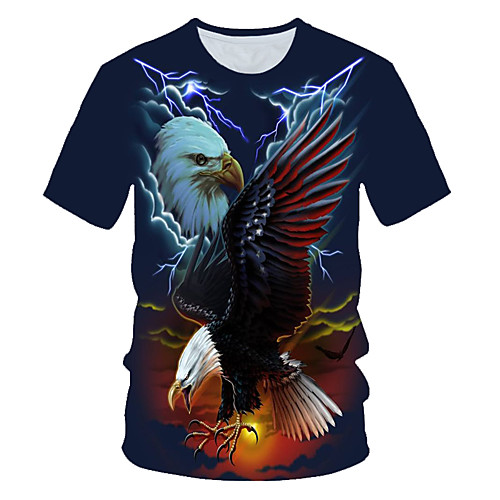 

Men's 3D Graphic Print T-shirt Street chic Exaggerated Daily Wear Club Round Neck Navy Blue / Short Sleeve / Animal