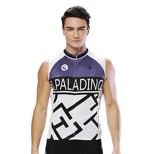 

ILPALADINO Men's Sleeveless Cycling Jersey White Geometic Bike Jersey Top Road Bike Cycling UV Resistant Reflective Strips Back Pocket Sports Clothing Apparel