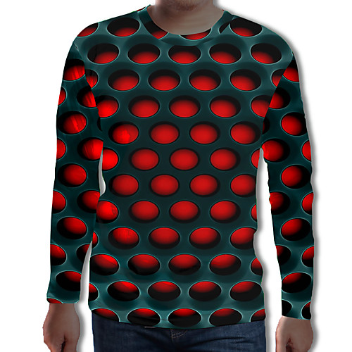 

Men's Plus Size Polka Dot Geometric Black & White Print T-shirt Street chic Exaggerated Daily Round Neck Purple / Red / Spring / Fall / Long Sleeve