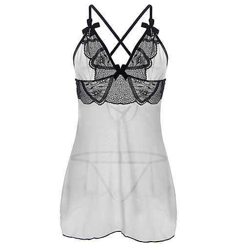 

Women's Lace / Backless / Cut Out Suits Nightwear Color Block White S M L