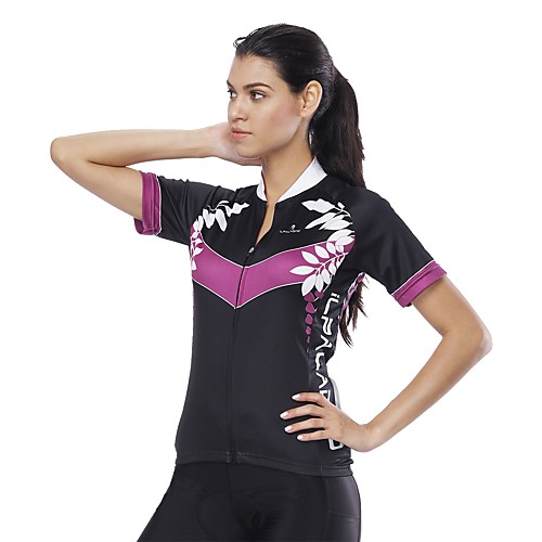 

ILPALADINO Women's Short Sleeve Cycling Jersey Black Floral Botanical Bike Jersey Top Road Bike Cycling UV Resistant Reflective Strips Back Pocket Sports Clothing Apparel