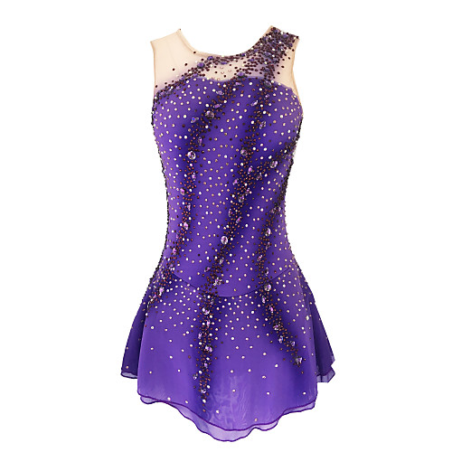 

Figure Skating Dress Women's Girls' Ice Skating Dress Violet Yellow & Yellow Dark Red Open Back Spandex High Elasticity Training Competition Skating Wear Solid Colored Classic Crystal / Rhinestone