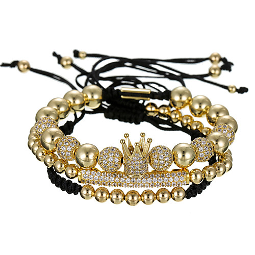 

3pcs Men's Bead Bracelet Vintage Bracelet Earrings / Bracelet Layered Crown Luxury Classic Vintage Fashion Imitation Diamond Bracelet Jewelry Black / Silver / Rose Gold For Daily School Street