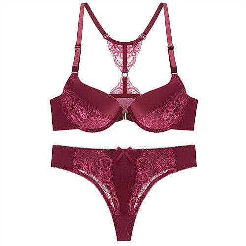 

Women's Lace Racerback Lace Bras 3/4 Cup Bras & Panties Sets Beige Navy Blue Wine