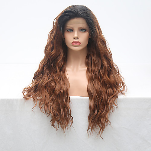 

Synthetic Lace Front Wig Wavy Side Part Lace Front Wig Long Ombre Black / Medium Auburn Synthetic Hair 18-24 inch Women's Adjustable Heat Resistant Party Brown
