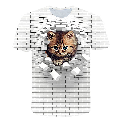 

Men's T shirt Graphic 3D Animal Print Short Sleeve Club Tops Streetwear Exaggerated White