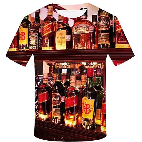 

Men's Plus Size Geometric 3D Print T-shirt - Cotton Street chic Exaggerated Event / Party Casual Round Neck Rainbow / Short Sleeve