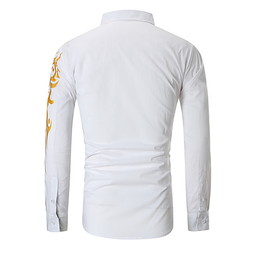 

Men's Graphic Print Shirt - Cotton Basic Causal Casual White / Black / Red / Navy Blue / Long Sleeve