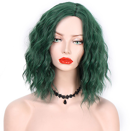 

Synthetic Wig Curly Side Part Wig Medium Length Black / Green Synthetic Hair 14 inch Women's Fashionable Design Party Women Green