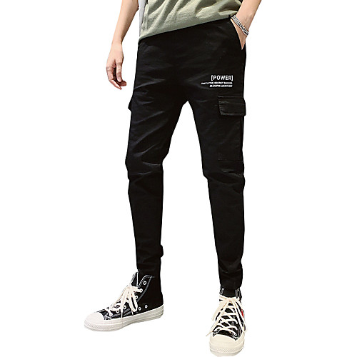 

Men's Sporty Streetwear Cotton Skinny Jogger Chinos Pants Solid Colored Full Length Black Army Green
