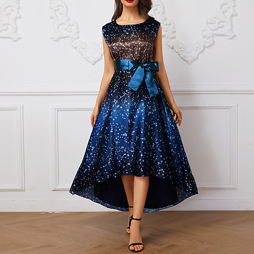 

Women's Swing Dress Midi Dress Blue Orange Green Sleeveless Polka Dot Round Neck Elegant S M L XXL 3XL 4XL 5XL