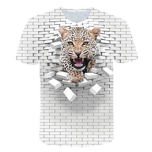 

Men's T shirt Color Block 3D Animal Print Short Sleeve Club Tops Streetwear Exaggerated White