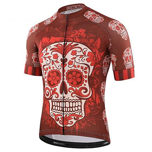 

21Grams Skull Men's Short Sleeve Cycling Jersey - Red and White Bike Jersey Top Quick Dry Sports Terylene Mountain Bike MTB Road Bike Cycling Clothing Apparel / Micro-elastic