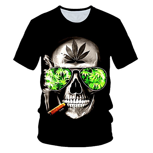 

Men's 3D Graphic Print T-shirt Street chic Exaggerated Daily Wear Club Round Neck Black / Short Sleeve / Skull