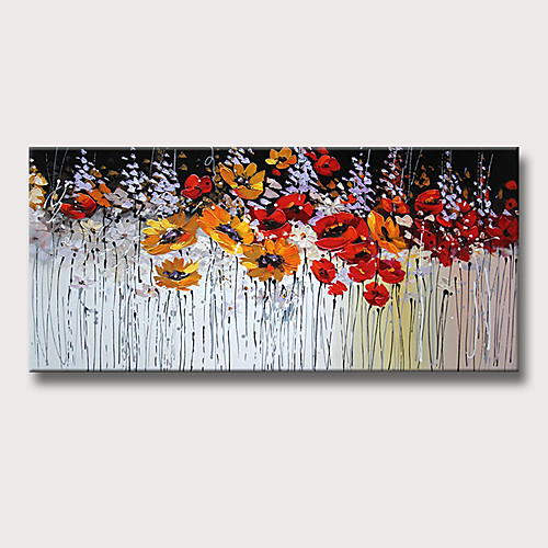 

Oil Painting Hand Painted Horizontal Abstract Floral / Botanical Modern Rolled Canvas (No Frame)