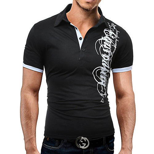 

Men's Polo Letter Short Sleeve Daily Tops White Black Gray