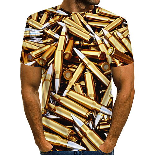 

Men's Graphic Machine Print T-shirt Street chic Exaggerated Daily Wear Club Round Neck Gold / Short Sleeve