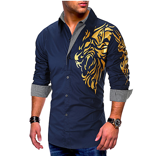 

Men's Graphic Print Shirt - Cotton Basic Causal Casual White / Black / Red / Navy Blue / Long Sleeve