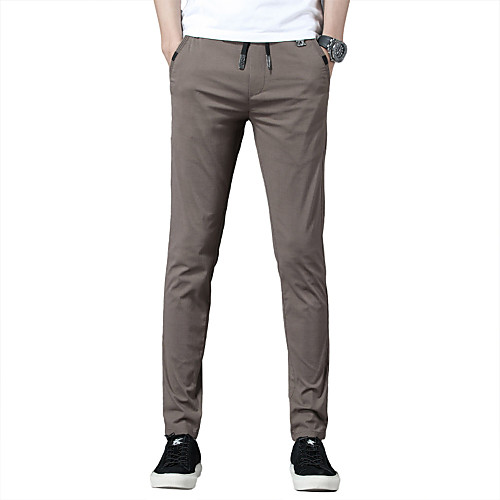 

Men's Basic Cotton Dress Pants Chinos Pants Solid Colored Full Length Black Dark Gray Brown / Elasticity