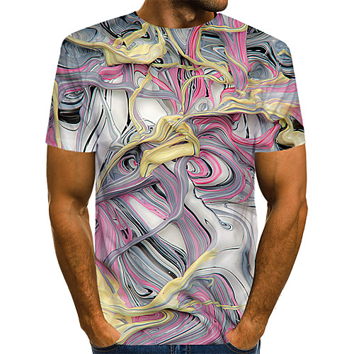 

Men's T shirt Graphic Color Block 3D Print Short Sleeve Daily Wear Tops Streetwear Exaggerated Light gray