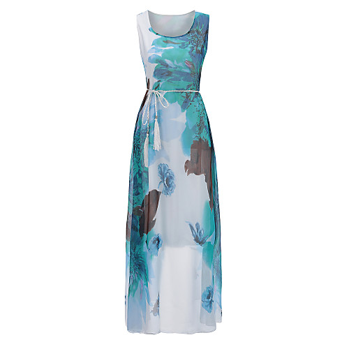 

Women's Chiffon Dress Maxi long Dress - Sleeveless Print Summer Boho 2020 Yellow Green S M L XL