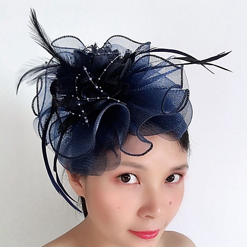 

Tulle / Feathers Hair Stick / Hair Accessory with Feather / Cascading Ruffles 1 Piece Wedding / Special Occasion Headpiece