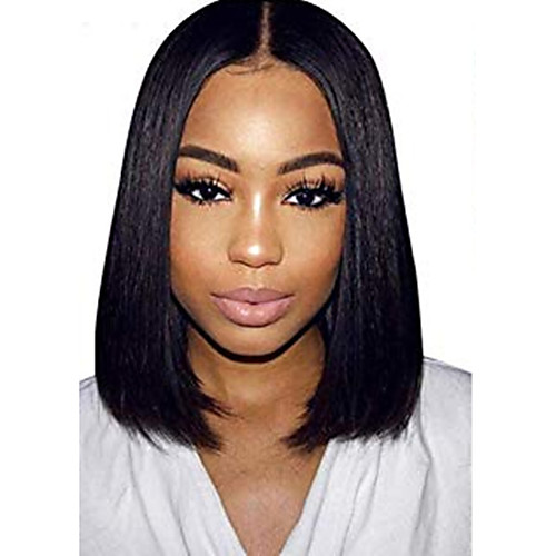 

Human Hair Lace Front Wig Middle Part style Brazilian Hair Straight Black Wig 130% Density Women Women's Short Others Clytie