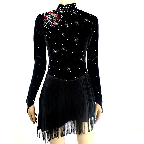 

Figure Skating Dress All Ice Skating Dress Black Swan Spandex High Elasticity Competition Skating Wear Solid Colored Crystal / Rhinestone Long Sleeve Ice Skating Figure Skating