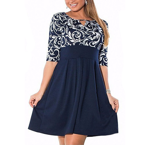 

Women's Plus Size Sheath Dress Short Mini Dress - Half Sleeve Geometric Basic Slim Navy Blue L XL XXL XXXL XXXXL XXXXXL XXXXXXL