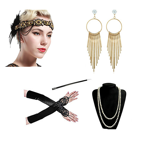 

Charleston Vintage 1920s The Great Gatsby Costume Accessory Sets Gloves Flapper Headband Women's Feather Costume Necklace Earrings Black / Red black / BlackGolden Vintage Cosplay Festival