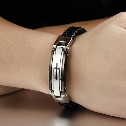 

Men's Leather Bracelet Loom Bracelet Classic Cross Stylish Unique Design Punk Trendy Titanium Steel Bracelet Jewelry Black / Gold For Party Gift Daily Carnival Club