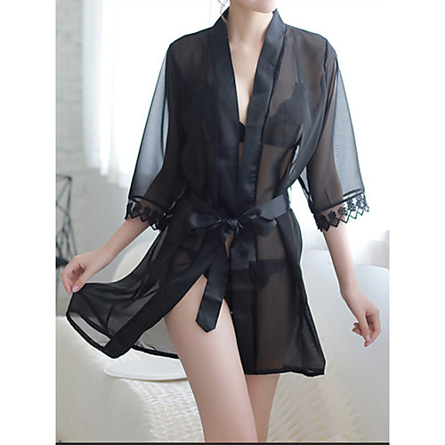 

Women's Sexy Robes / Suits Nightwear - Lace / Cut Out Solid Colored White Black Blushing Pink L XL XXL / Stand