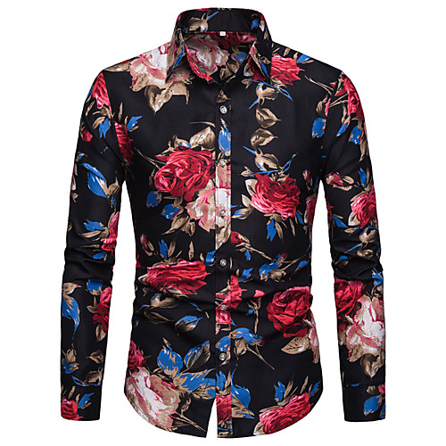 

Men's Shirt Floral Graphic Print Long Sleeve Casual / Daily Tops Elegant Black Blue Red