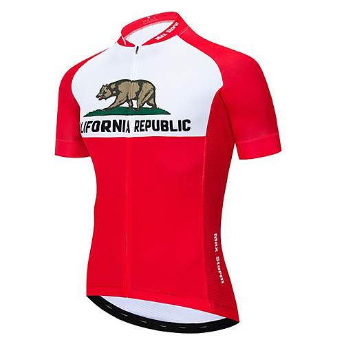 

21Grams California Republic National Flag Men's Short Sleeve Cycling Jersey - Red / White Bike Top UV Resistant Breathable Moisture Wicking Sports Terylene Mountain Bike MTB Road Bike Cycling