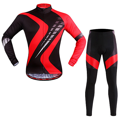 

WOSAWE Men's Women's Long Sleeve Cycling Jersey with Tights Winter Spandex Polyester Red black Bike Clothing Suit Quick Dry Moisture Wicking Reflective Strips Sports Classic Mountain Bike MTB Road