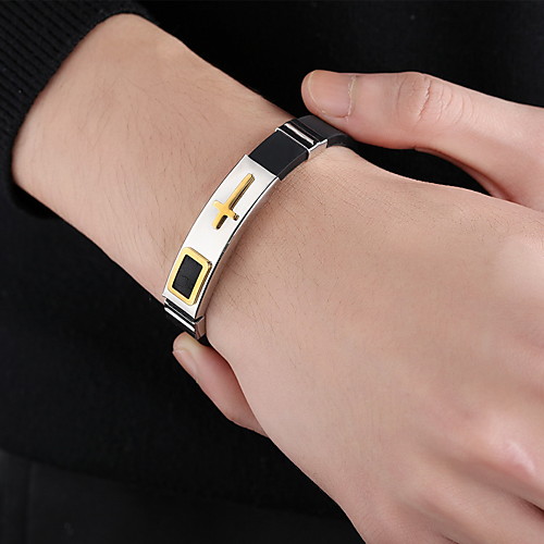 

Men's Leather Bracelet Classic Cross Statement Stylish Punk Trendy Rock Titanium Steel Bracelet Jewelry Gold / Black / Silver For Party Gift Daily Carnival Club