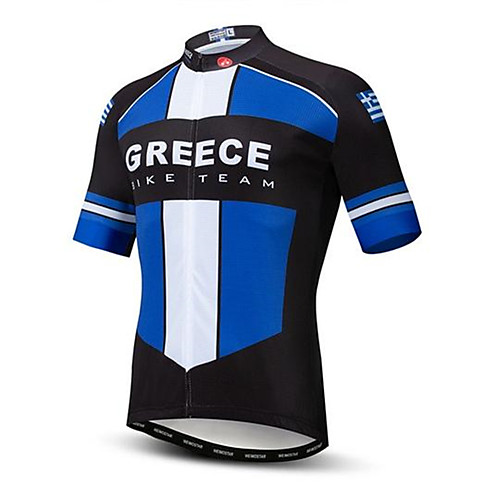 

21Grams Greece National Flag Men's Short Sleeve Cycling Jersey - Sky BlueWhite Bike Top UV Resistant Breathable Moisture Wicking Sports Terylene Mountain Bike MTB Road Bike Cycling Clothing Apparel
