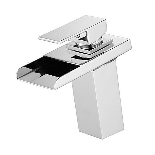 

Bathroom Sink Faucet - Waterfall / LED Chrome Centerset Single Handle One HoleBath Taps