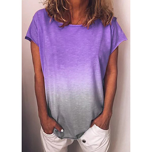 

Women's Plus Size Color Block Print T-shirt Basic Street chic Daily Casual Blue / Purple / Yellow / Fuchsia / Orange / Green / Light Green