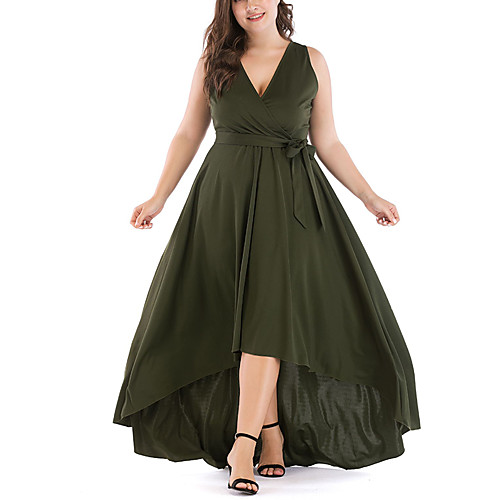 

Women's Plus Size Sheath Dress Maxi long Dress - Sleeveless Solid Colored Spring & Summer V Neck Slim 2020 Green XL XXL XXXL XXXXL XXXXXL