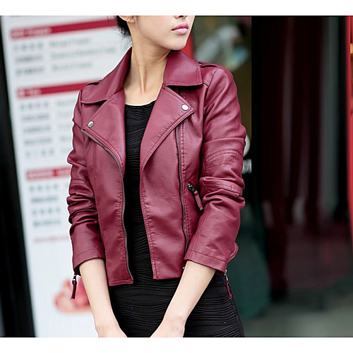 

Women's Solid Colored Streetwear Fall Faux Leather Jacket Short Daily Long Sleeve PU Coat Tops Black / Punk & Gothic