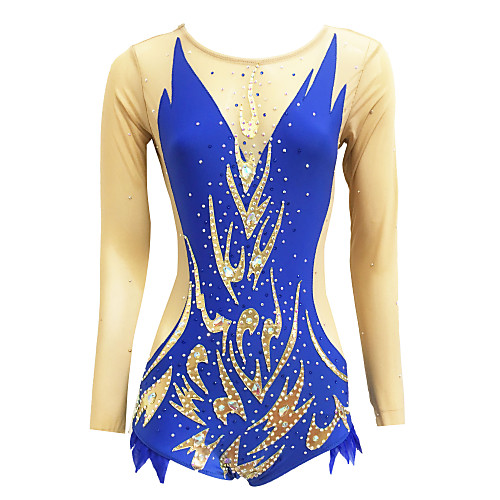 

Rhythmic Gymnastics Leotards Artistic Gymnastics Leotards Women's Girls' Leotard Blue High Elasticity Handmade Print Jeweled Sleeveless Competition Ice Skating Rhythmic Gymnastics Figure Skating