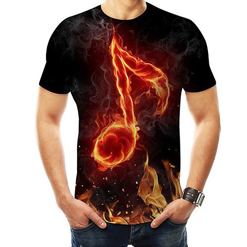 

Men's Graphic Flame Print T-shirt Basic Exaggerated Street Casual / Daily Round Neck Black / Short Sleeve