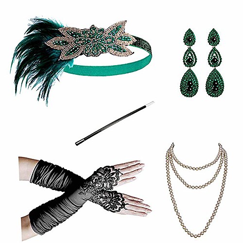 

Charleston Vintage 1920s The Great Gatsby Costume Accessory Sets Flapper Headband Women's Feather Costume Red / black / Green and Black / GoldenBlack Vintage Cosplay Festival