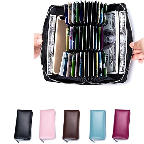 

Unisex Cowhide Wallet Solid Color Wine / Blushing Pink / Blue